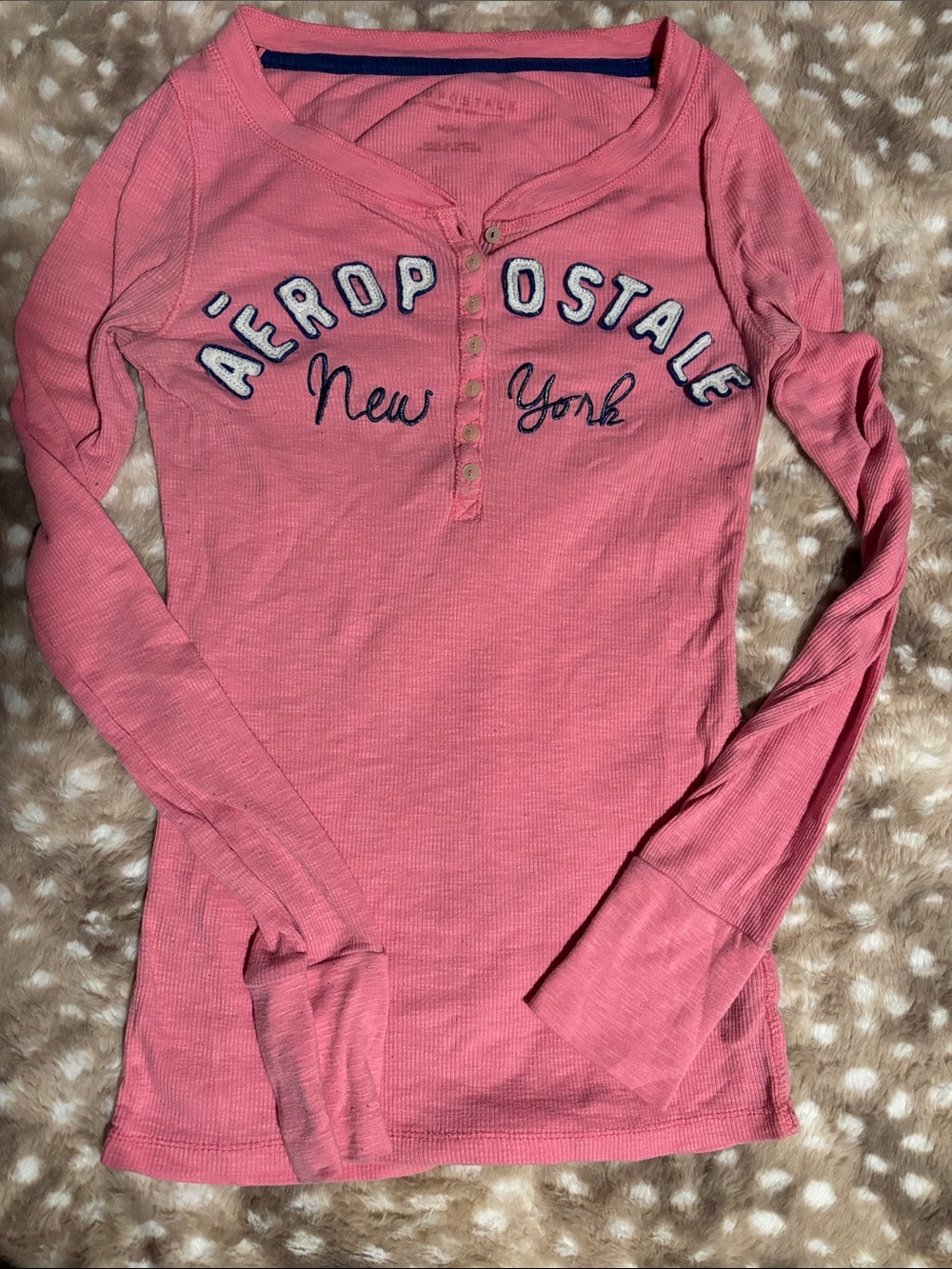 Aeropostale Pink Long-Sleeve Henley Sweater